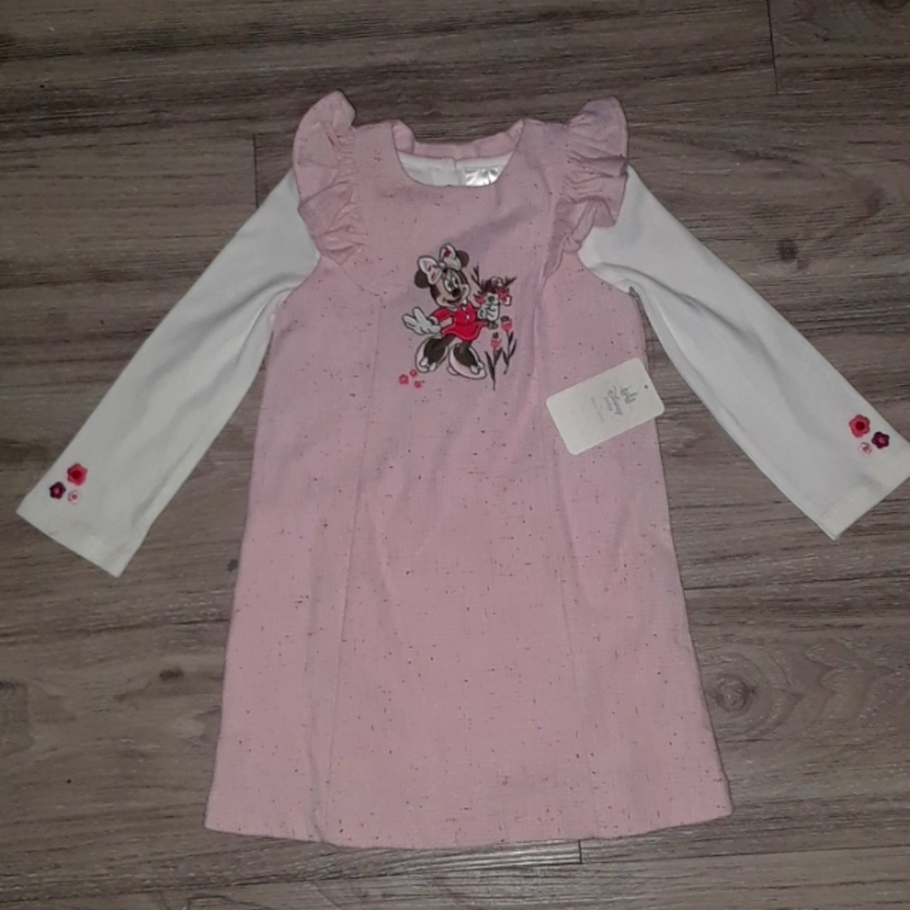 Disney Minnie Mouse Pink Tweed Romper with Floral Embroidery